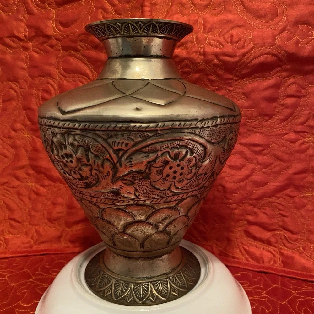 Vintage Middle East Handmade‎  Engraved Brass Vase / Urn